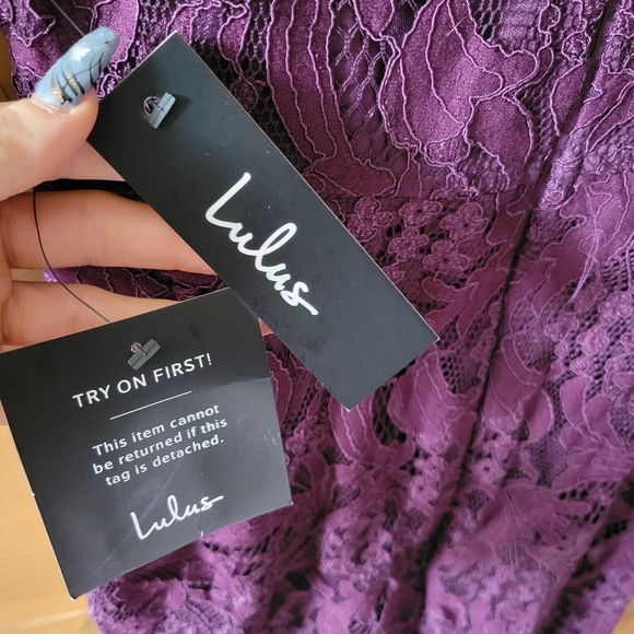 Lulus small purple lace mini pencil dress event homecoming bridesmaid wine - Picture 4 of 5